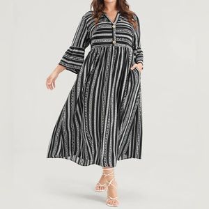 BloomChic Striped Ruffles Button Pocket Bell Sleeve Maxi Sz 10 (M)